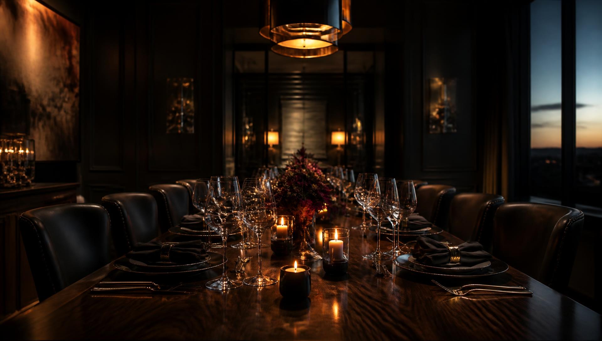Candlelit private dining table set for an intimate dinner
